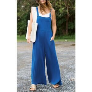 New CUPSHE Women's Royal Blue Wide Leg Overalls Romper Jumpsuit Size M